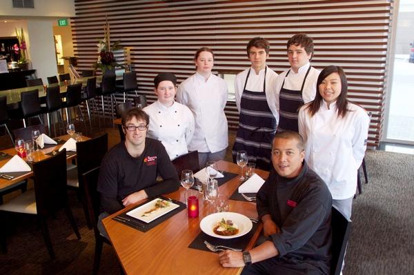   L-R Wakatipu Youth Trust Youth Worker Nathan Baxter with budding chefs Alice Ward, Tessa Kennedy, Cassey Strachan, Joel Pratt, Haruka Arai and Crowne Plaza executive chef and mentor Ricky Isnanto.